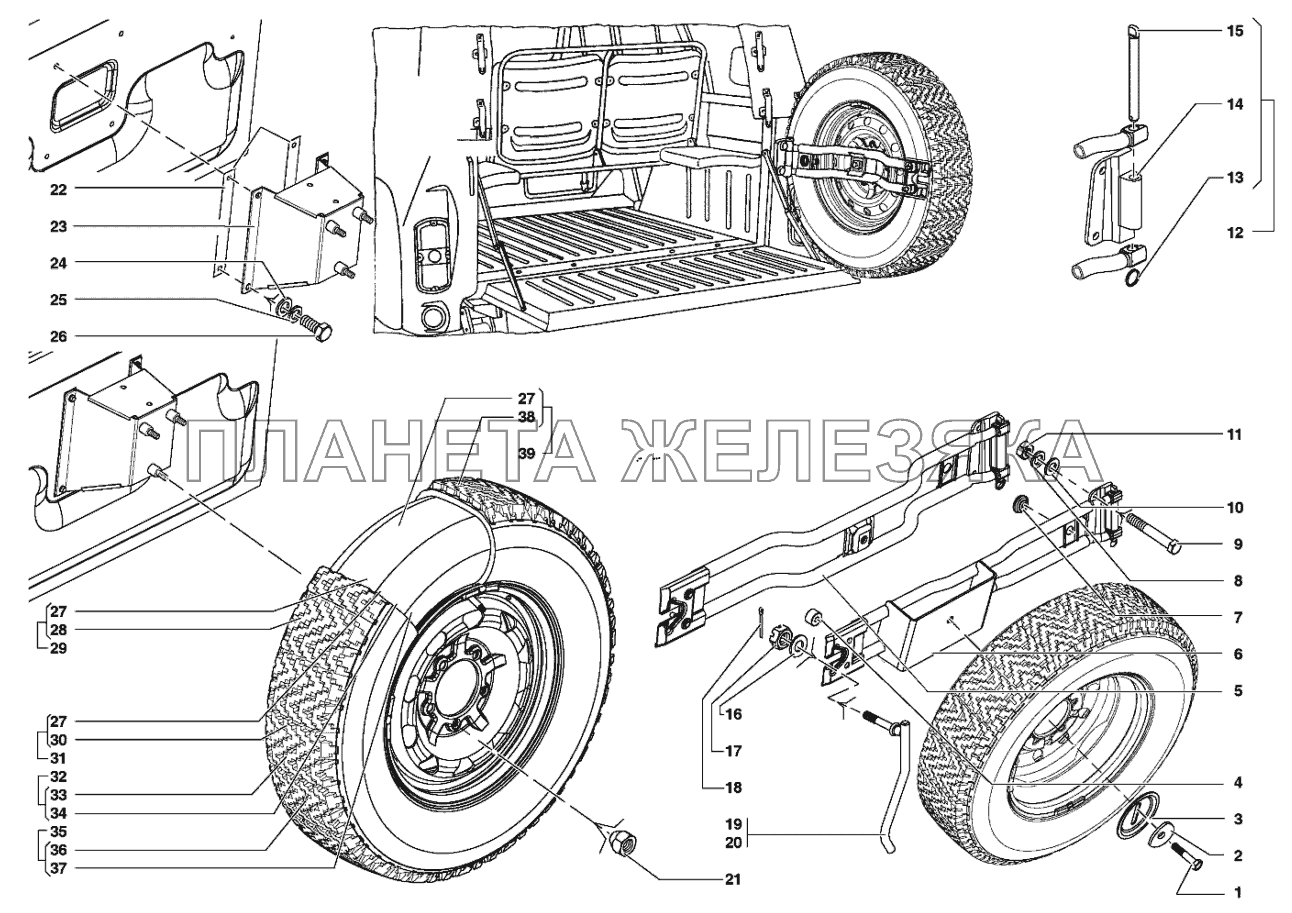 Держатель запасного колеса, покрышки и камеры УАЗ-31519